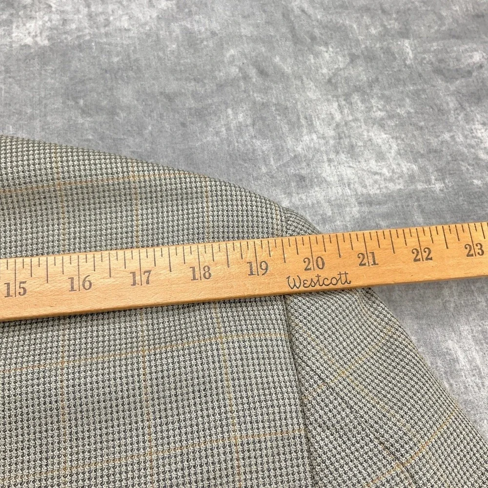 Andrew Fezza Blazer Men 41 Long Tan Gray Glen Plaid Gold Silk Wool Classic